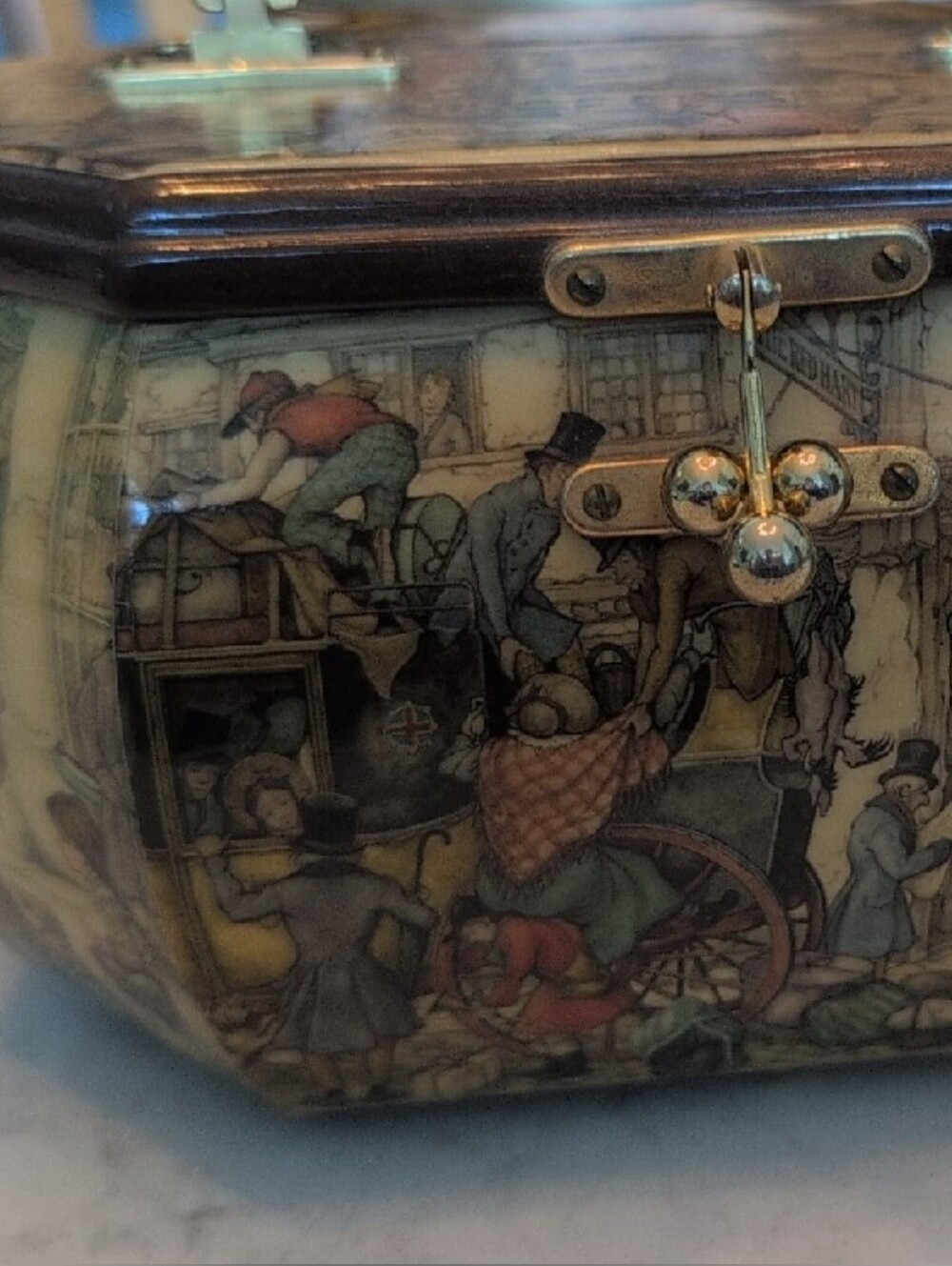 Vintage Anton Pieck Wood & Decoupage Jewelry Box Handbag - Picture 7 of 16